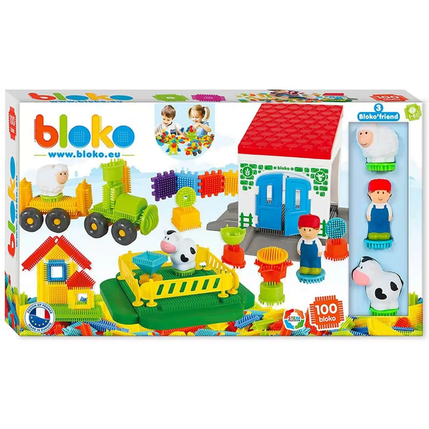 Coffret Jeu De Construction Bloko : La Ferme 100 Bloko Et 3 Figurines 3D