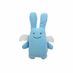 Trousselier Ange Lapin Doudou Avec Hochet 20 Cm - Coton Bio Bleu Ciel