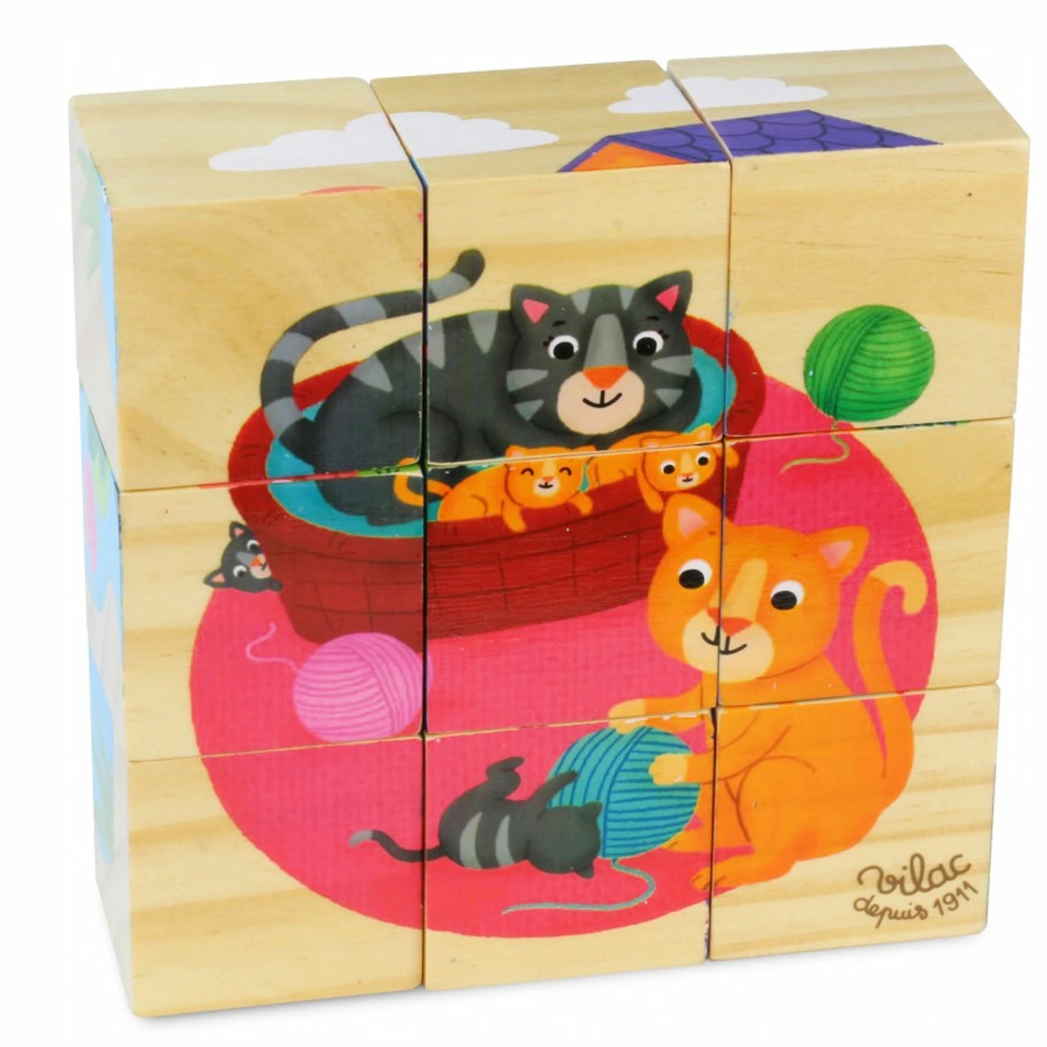 Vilac Puzzle 9 Cubes En Bois Animaux â Image 3